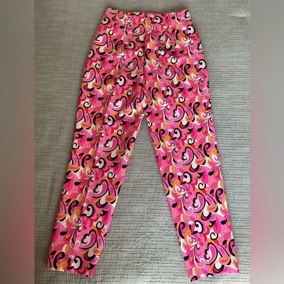 ZARA Retro Pink Psychedelic Print Pants Women’s Size M – Bold Statement Trousers - Picture 4 of 5